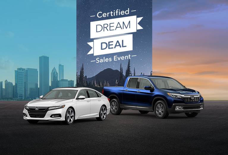 Sales event banner. 2020 Accord and a 2020 Ridgeline showing