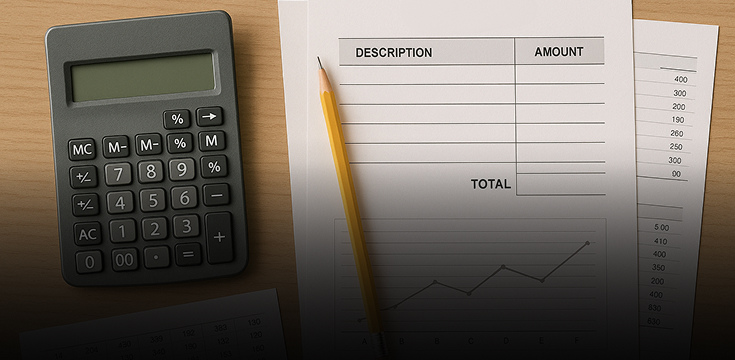 Calculator, pencil, and financial planning documents. Calculator, pencil, and financial planning documents.