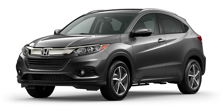 2022 HR-V EX-L 3/4 front view in Modern Steel Metallic. 2022 HR-V EX-L 3/4 front view in Modern Steel Metallic.