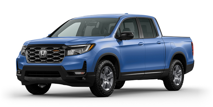2025 Ridgeline TrailSport 3/4 front view in Diffused Sky Blue Pearl. 2025 Ridgeline TrailSport 3/4 front view in Diffused Sky Blue Pearl.