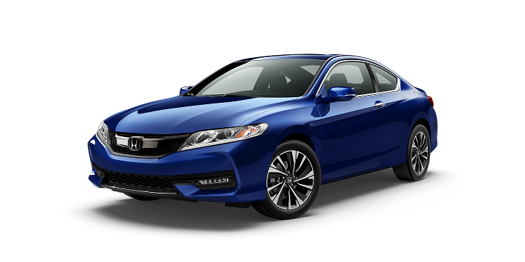 2017 Accord EX-L Coupe front view in Still Midnight Pearl, shown on a plain white background.