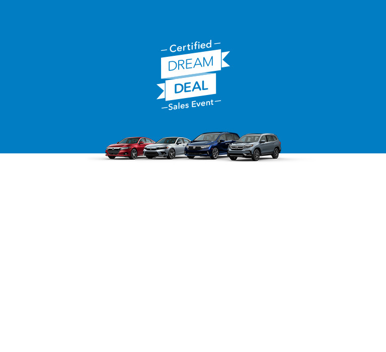 2022 Honda Accord and Honda Civic Sedan, 2021 Honda Odyssey, and 2019 Honda Pilot front for a sales event.